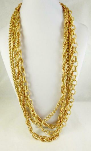 Vintage Goldtone Graduated 4 - Chain Statement Necklace