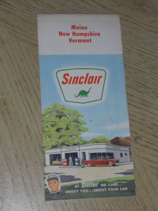 Vintage 1962 Sinclair Oil Gas Maine Hampshire Vermont State Highway Road Map