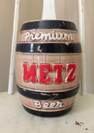 Vintage Nelson Mccoy Pottery 6 " Brown Metz Brewing Company Barrel Shaped Bank