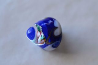 6250 - Vintage 5/8 " Floral Loop Shank Blue Paperweight Glass Button