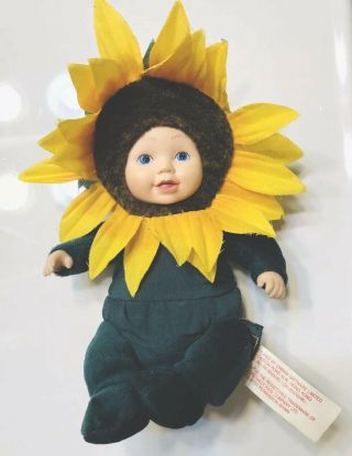 ‘99 Anne Geddes Vintage Baby Sunflower 5 " Doll Yellow Green Collectable (t103)
