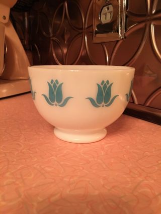 Vintage Sealtest Cottage Cheese Glass Fire King Aqua Turquoise Tulip Bowl