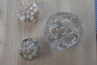3 Vintage Clear Glass Round Flower Frogs
