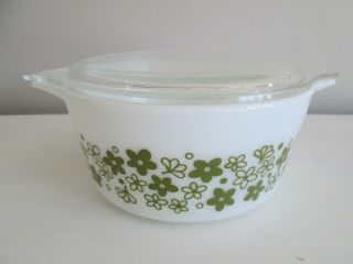 Vintage Pyrex Spring Blossom Green Crazy Daisy Casserole 1 1/2 Qt With Lid 474