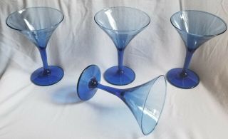Vintage Colbalt Blue Blown Glass Vodka Martini Glasses