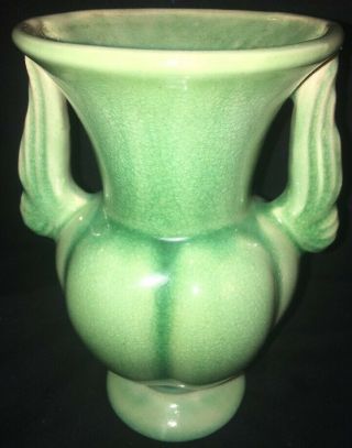 Vintage Niloak Pottery Double Wing Handled Vase Green Glaze Art Deco