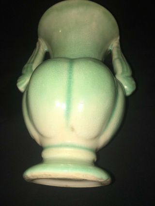 Vintage Niloak Pottery Double Wing Handled Vase Green Glaze Art Deco 4