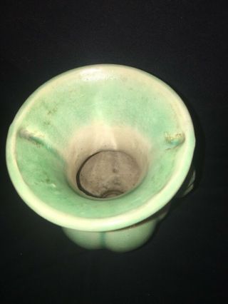 Vintage Niloak Pottery Double Wing Handled Vase Green Glaze Art Deco 5