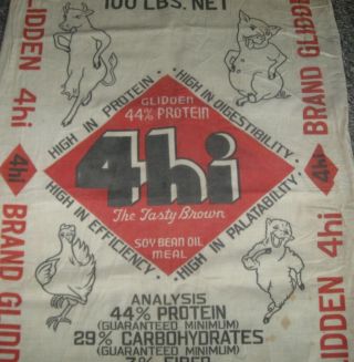 Vintage Glidden 4hi Feed Cloth Sack Bag Farm Sign Chicago Animal Graphics