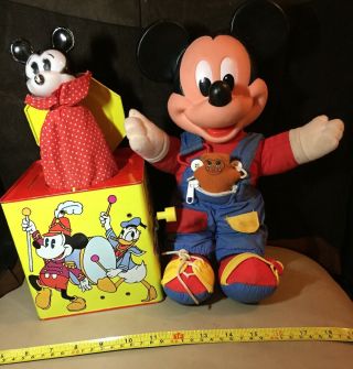 2 Vintage Mickey Mouse Toys Carnival Jack 956 Mattel Dress Me 15” Doll