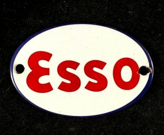 Vintage Esso Porcelain Sign Rare Old Advertising Gas Oil 3 3/4 X 2 1/2