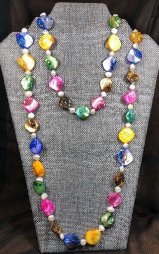 Vintage Baroque Pearl And Colored Mother Of Pearl Necklace,  48” Length