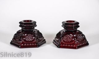 Vintage Avon 1876 Cape Cod Ruby Red Candlestick Holders Set Of 2