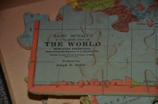 Vintage Rand McNally JOSEPH K.  STRAUS Map of the World Wood Jig Saw Puzzle 1930s 3