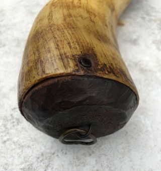 Antique Vintage Powder Horn Hand Carved Black Powder Horn - Wood End And Plug. 5