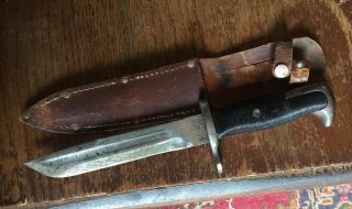 Vintage Kutmaster Utica N.  Y.  Heavy Hunting Knife With Sheath