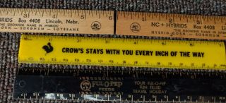 6 Vintage SEED & FEED RULERS.  NC,  CROWS,  JACQUES,  TROJAN & Full - O - Pep 2