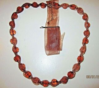 Vtg Exotic Silk Wrap Faceted Amber Citrine Lucite Beaded Luxury Estate Necklace