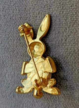 Vintage Gold - plated Faux Pearl Red Rhinestone Eyes Bunny Rabbit Pin 2