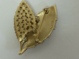 Vintage Signed Crown Trifari Faux Pearl Leaf Brooch Pin Costume Jewerly 2