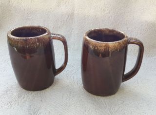 Two Vintage Hull Pottery Ovenproof Usa Brown Drip Beer Stein Mugs 5”