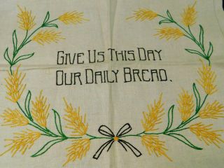 Vintage Completed Linen Sampler Betsy Ross Give Us This Day Our Daily Bread