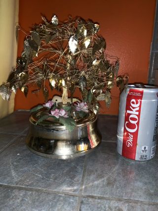 Vintage Wire Gold Tree Of Life Musical Rotating Light Up W Bird Sculpture Taiwan