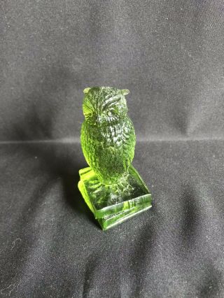 Vintage Westmoreland Green Glass Owl On Books Figurine