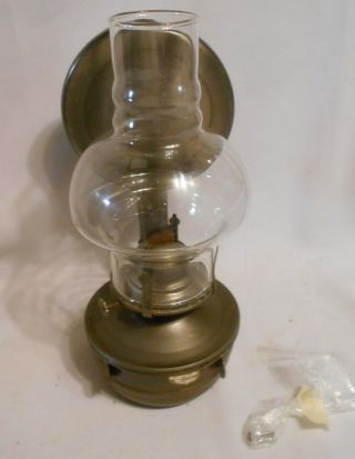 Vintage Metal Oil / Kerosene Lamp Lantern W Metal Wall Mount Bracket & Reflector