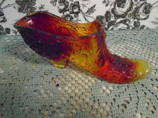 Vintage Fenton Red And Yellow Elegant Glass Shoe (unmarked) Pre - Owned