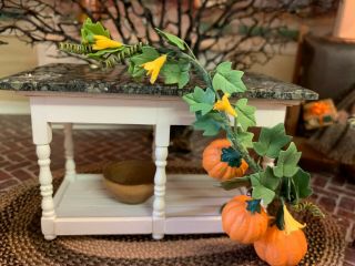 Vintage Miniature Dollhouse Artisan Fall Sculpted Pumpkins Vines Yellow Flowers
