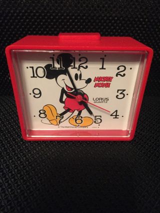 Vtg.  Lorus Quartz The Walt Disney Company " Mickey Mouse " Red Alarm Clock -