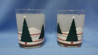 2 Vintage Culver Holiday Christmas Tree Double Old Fashioned Glasses