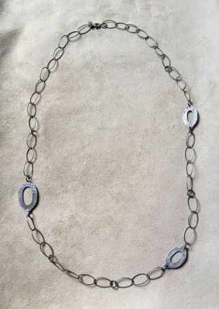 Vintage Silpada Sterling Silver Rare Hammered Large Oval Link Chain Necklace