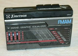 Vintage Emerson AM/FM Cassette Player Model CRS25BP 3 Band Graphic Equalizer 2
