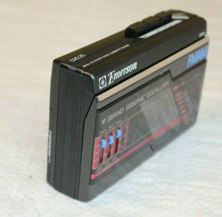 Vintage Emerson AM/FM Cassette Player Model CRS25BP 3 Band Graphic Equalizer 3