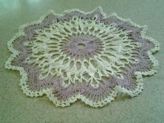 Vintage 12 " Purple Ivory Crochet Doily Starburst Cottage Chic