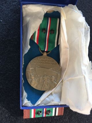 Vintage Wwii Eame Campaign & Service Medal With Ribbon & 2 Battle Stars Boxed