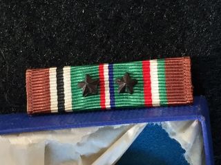 VINTAGE WWII EAME Campaign & Service Medal with Ribbon & 2 Battle Stars Boxed 3