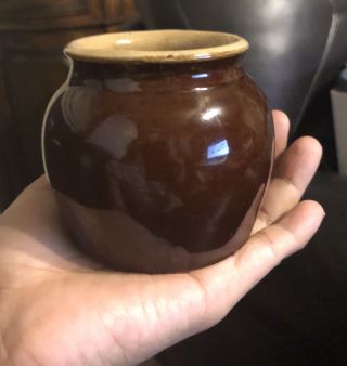 Vintage Usa Brown Glaze Miniature Crock Container Dessert Honey Pot Cup Pencil
