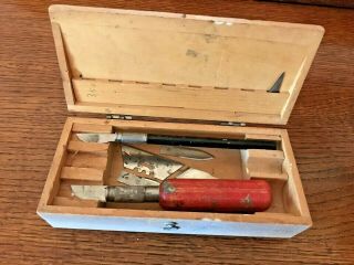 Vintage X - Acto Knife Set Hobby Knives X - Acto Blades In Wood Box