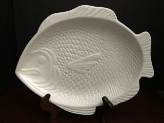 Vintage White Fish Platter 1979 Whittier Pottery California 11inx9in Made In Usa