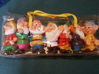 Vintage Disney Seven Dwarfs 5 - 6 " Vinyl Plastic Figures Toys Set Of 7 In Case