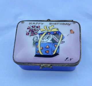 Vintage Limoges France Hand Painted Trinket Box Happy Birthday