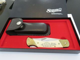 Vintage Schrade Scrimshaw Usa Sc - 705 Pocket Knife Bear Fish