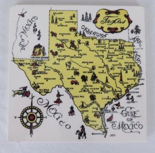 Vintage Ceramic Tile Of State Of Texas Map 6 Inches X 6 Inches J.  Thynne England