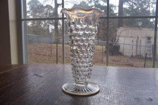 Vintage Fenton Moonstone Opalescent Hobnail Ruffled Vase