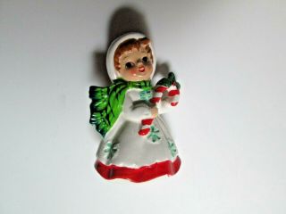 Vintage " Christmas Girl With Candy Cane " Lefton Japan Ceramic Figurine 7698
