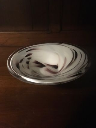 Vintage Murano Candy Dish Cased Milk Glass Brown Swirl