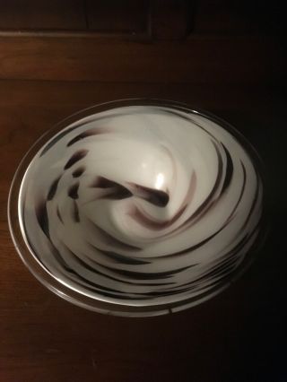 Vintage Murano Candy Dish Cased Milk Glass Brown Swirl 2
